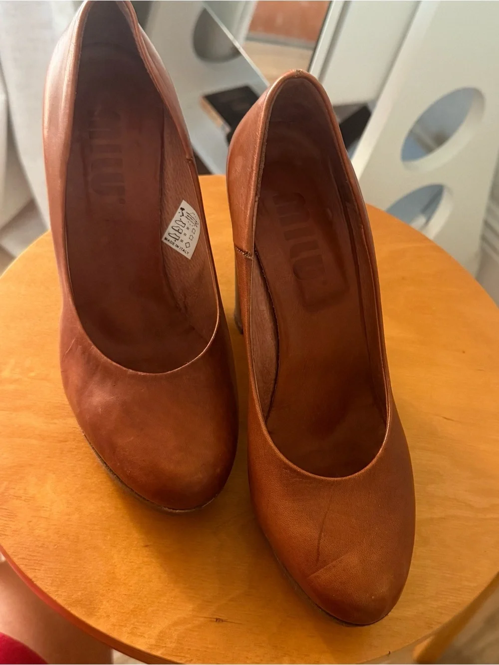 MIU MIU Women's Brown Leather Platform Pumps - Classic High Heel